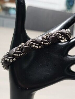 Banana Republic Braided Brown Leather Rhinestone Bead Bracelet